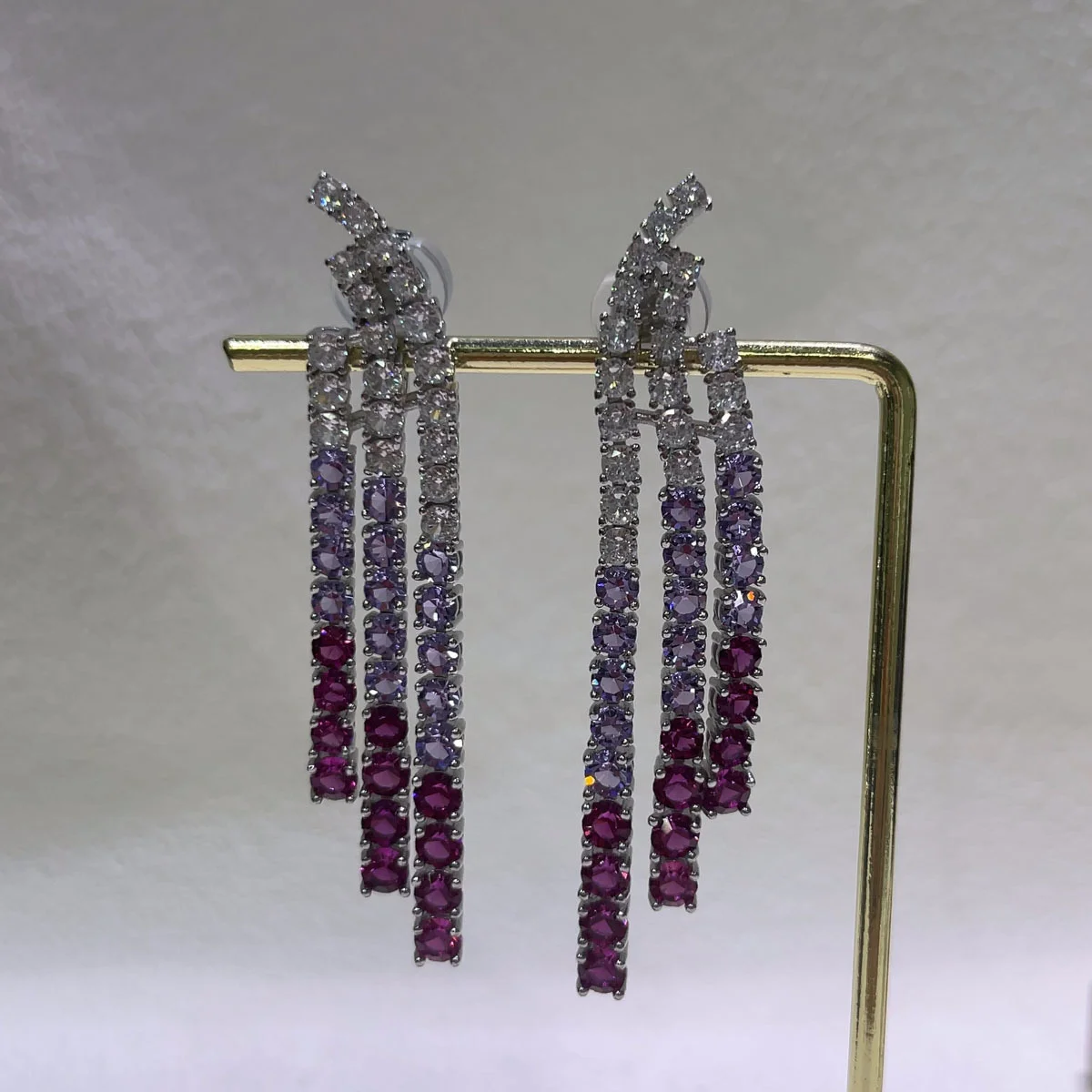 Pink Purple Jewelry Set Stainless Steel Necklace Bracelet Ring Charm Luxury Geometric Tassel Earrings Fine Romantic Women's Gift - view 2