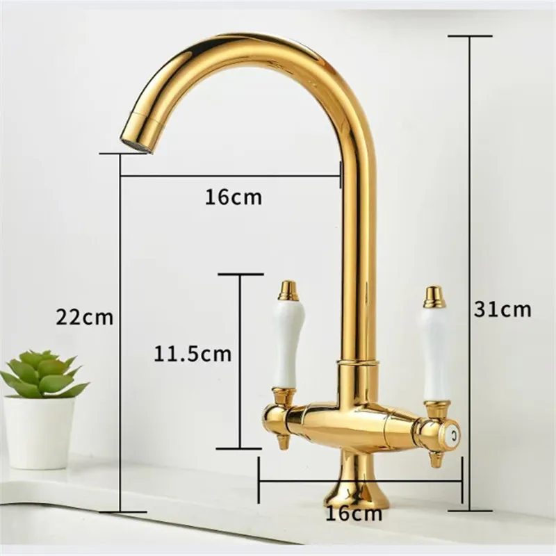 Tuqiu Gold bathroom faucet Chrome Basin faucet Deck Mounted Kitchen Faucet sink tap Hot Cold Double Handle basin Tap Brass