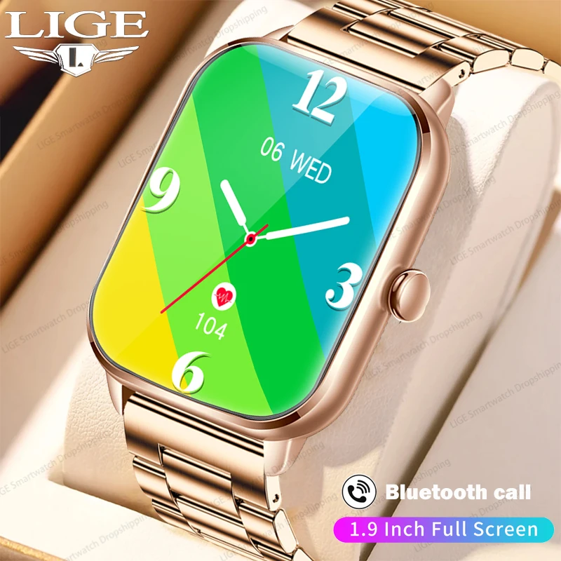 LIGE 1.90 inch Bluetooth Call Women Smart Watch Full Touch 100+Sport Fitness Modes Waterproof Men Smartwatch Lady Health Monitor