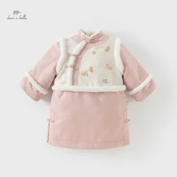 Dave Bella Pink Sweet Dress Girls Baby Children 2024 New Autumn Winter Charm Cute Fashion Long Sleeved Dress New Year DB4243699