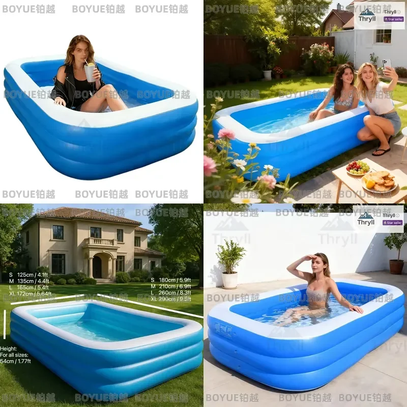 Rectangular Inflatable Swimming Pool Durable PVC Family Backyard Summer Outdoor Water Play Center Kids Adults Leisure Bathing