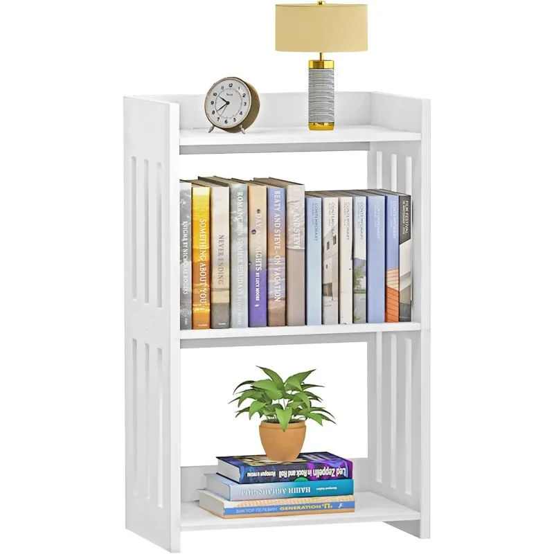 

Bookshelf, Bookcase for Small Spaces, 3 Tier White Book Organizer Storage Display Rack for Kids Room，Bedroom and Bathroom