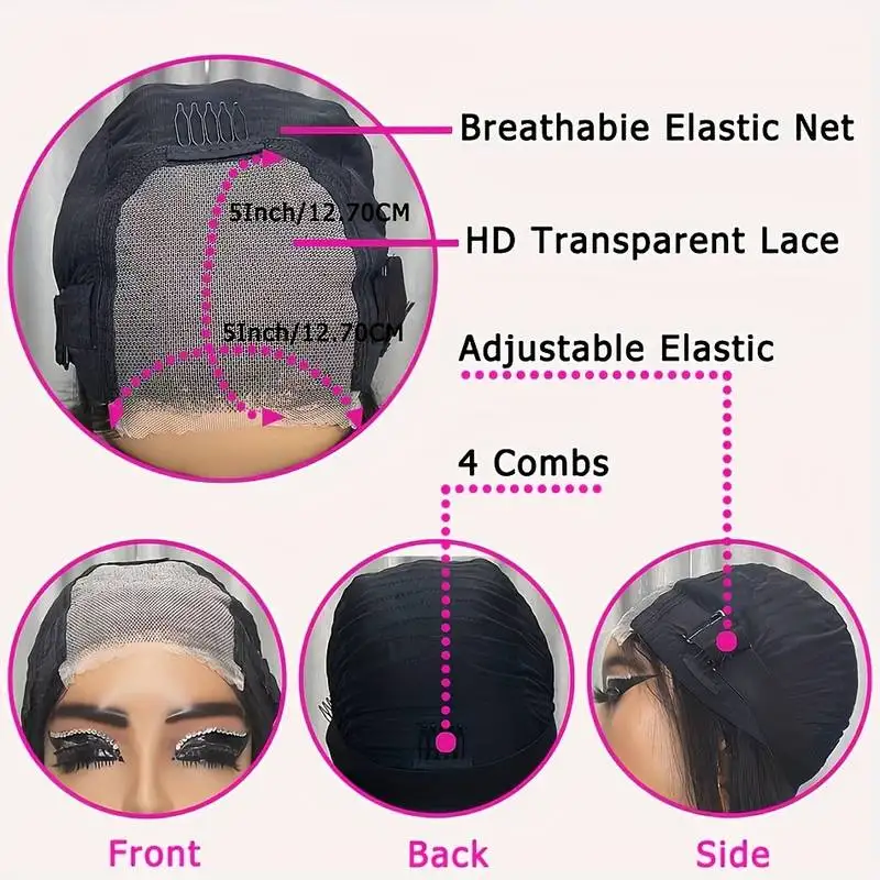 8インチ接着剤不要人毛ウィッグ ボディボブ プレカットレースウィッグ 女性用 220密度 透明レースフロント人毛ウィッグ 女性用