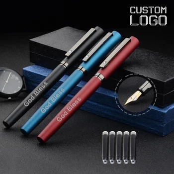 1 펜 + 5 잉크 주머니 새로운 금속 이리듐 펜, 사용자 정의 로고 광고 단단한 만년필 레터링 학교 및 사무용품