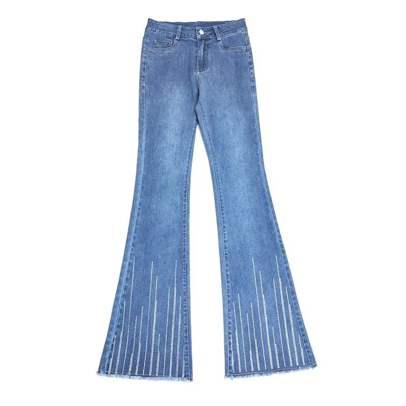 

Micro-La Jeans Female 2024 New High Waist Slim Elastic Slim Blue Jeans Flared Pants Drape Trousers