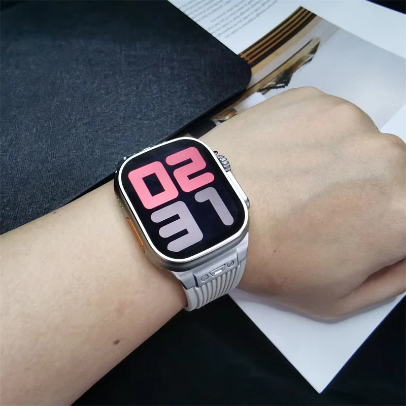 Soft Rubber Band for Apple Watch Series 9 45mm Ultra 2 49mm Band Silicone Loop Bracelet Correa for iWatch 8 7 se 3 6 5 4 42 44mm