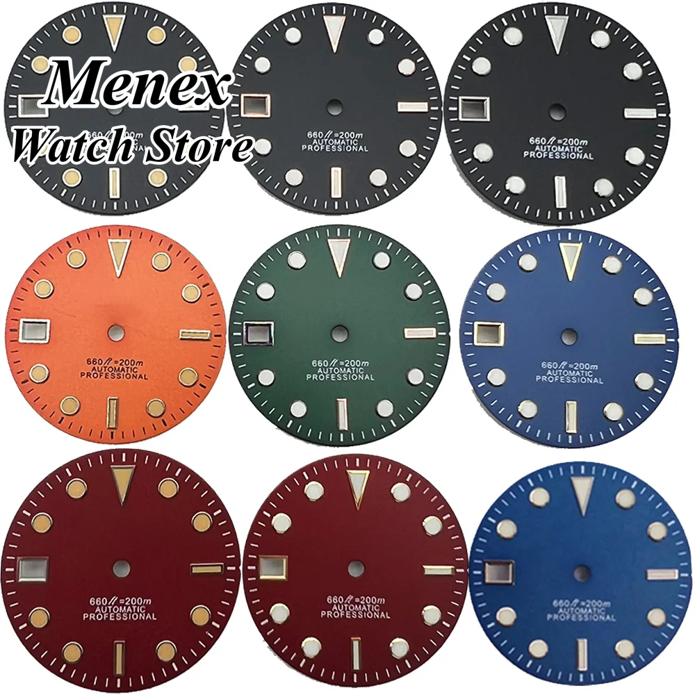 

NH35 Watch Dial 29mm Black Red Orange 9 o'clock Crown Date Window Watch Dial Green Luminous Fit NH35 Movement Watch Accessories