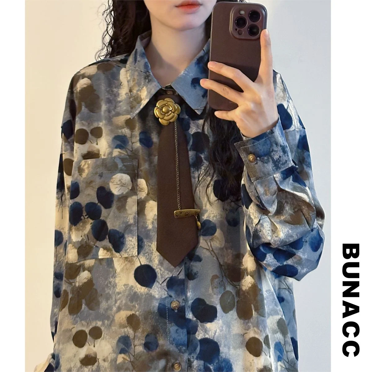 

BUNACC Осенне-зимнее женское пальто в американском ретро-стиле с цветным принтом, повседневное, свободного кроя, универсальное, с длинными рукавами