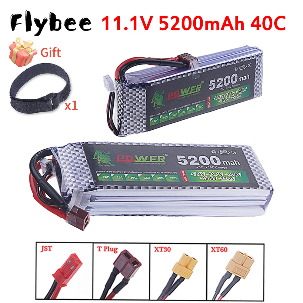 

New 3S 40C Lipo Battery 11.1V 5200mAh for Drone RC Car Helicopter Quadcopter Tank Boat Truggy Battery with XT60 XT30 T JST plug