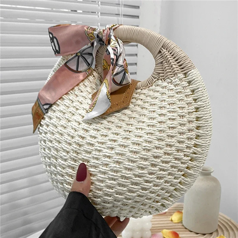 Handbags Personality Cute Rattan Bag Casual Small Round Tote Woven Female Fashion Beach Bag