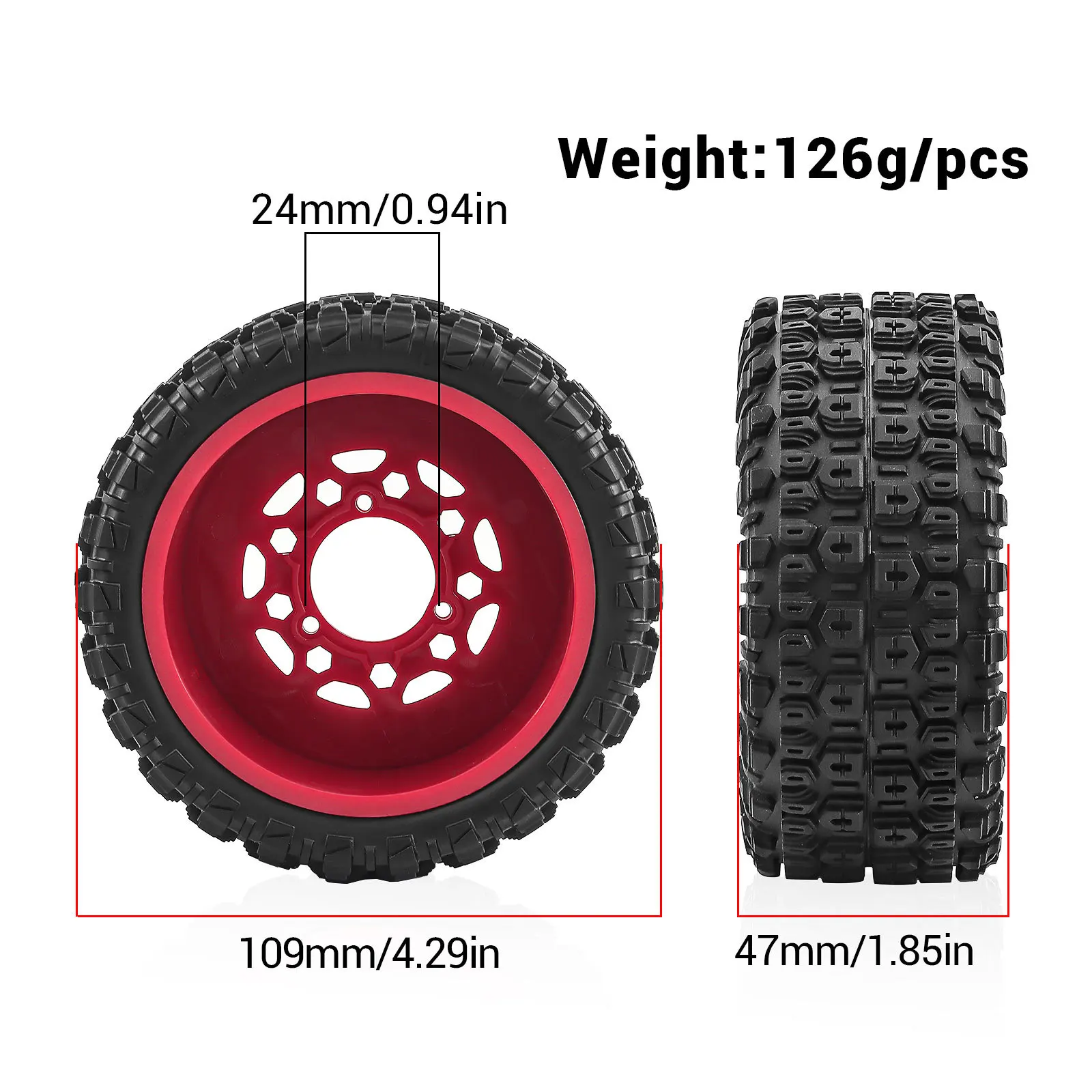 4pcs 109*47mm RC Short Course Truck Tires & Wheel Hubs Set with 12/14/17mm Hex for 1/10 ARRMA Senton TRX Slash Upgrade Parts