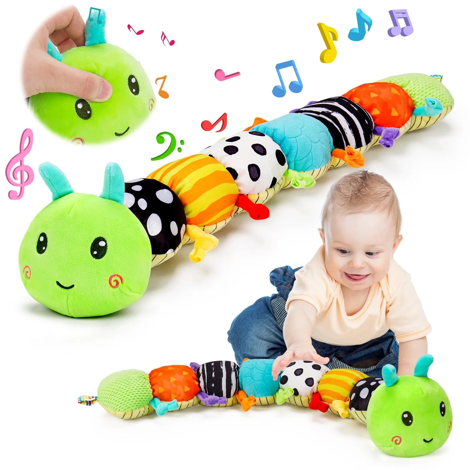 Baby Toy 0 3 6 Months Musical C Aterpillar Cuddly With Grasping Toy Rattle Baby M Irror Toy Baby Soft Toy Sensory Toy Boys Girls