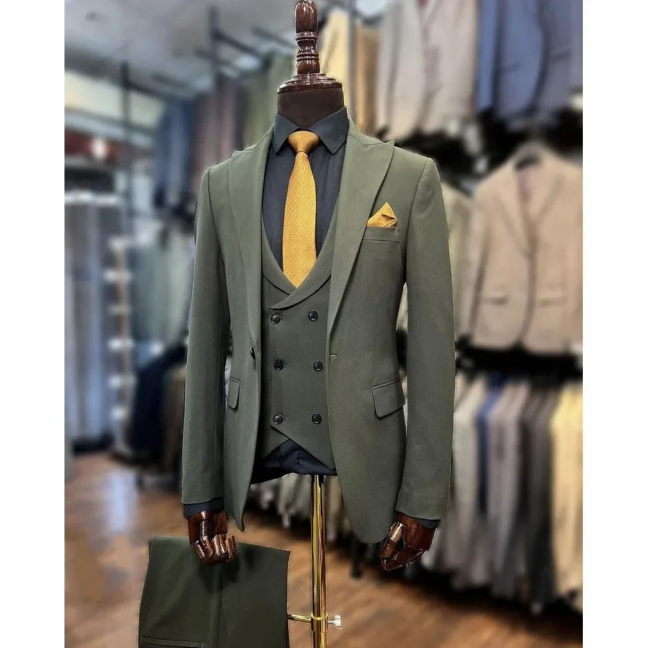 

Luxury Suits For Men Wedding Three Piece Jacket Pants Vest Solid Color Single Breasted Peaked Lapel Slim Fit Wedding Costume