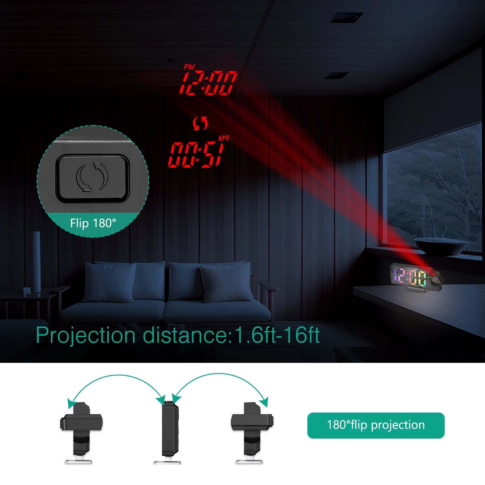 ORIA Projection Alarm Clock LED Mirror Alarm Clock 7.9\