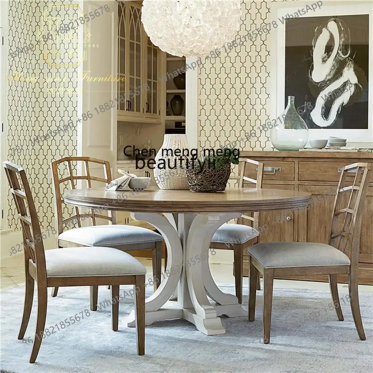 z183 American country solid wood dining table and chair combination European style Mediterranean round table small apartment