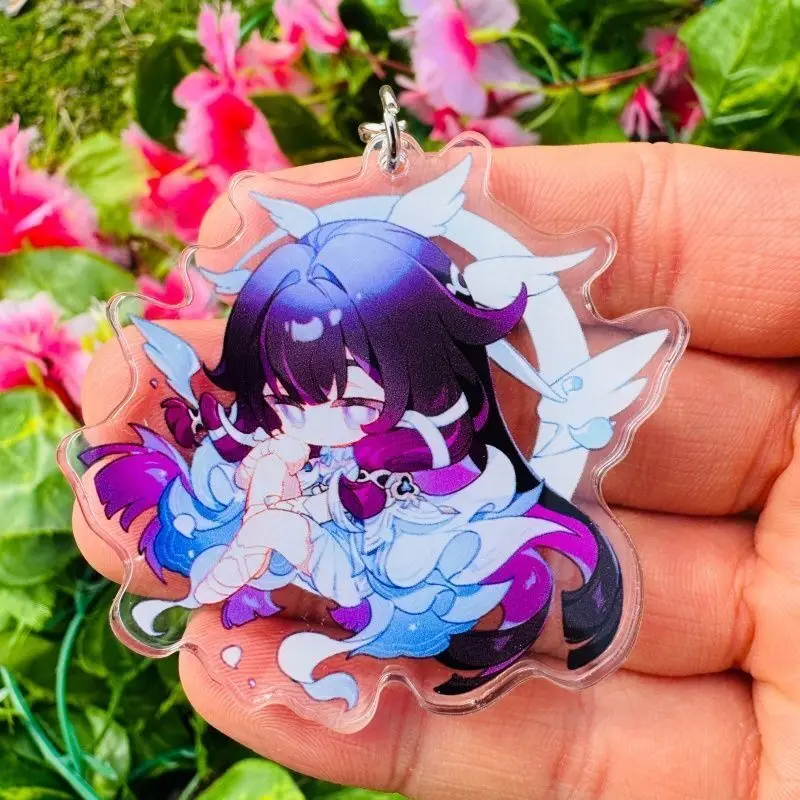 2pcs/set Game Genshin Impact Columbina Hyposelenia Acrylic Keychain Cute Figure Stand Desktop Ornament Collection Gift For Fans