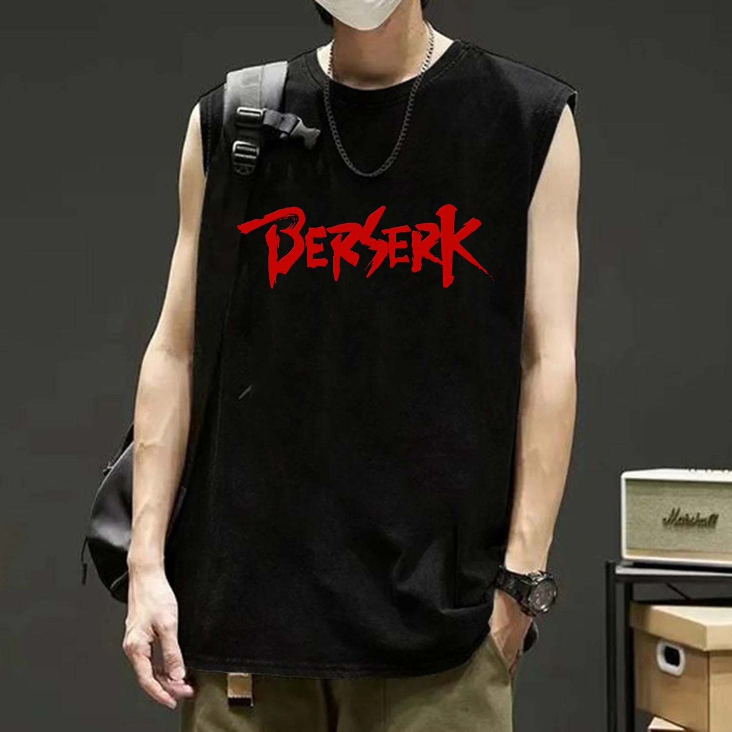 Hip Hop Streetwear Men Sleeveless T-shirts Anime Berserk Guts Print Breathable Tank Tops Unisex Oversized Casual Y2K Clothes