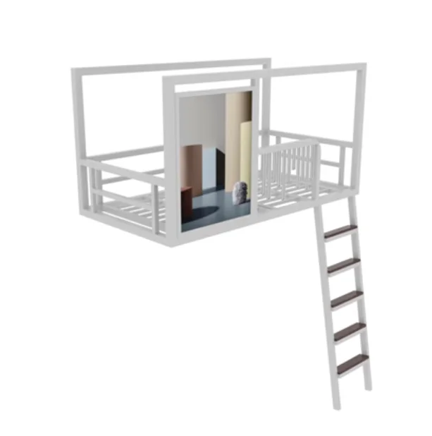 Iron art elevated bed loft style suspended bed with iron frame bed on top