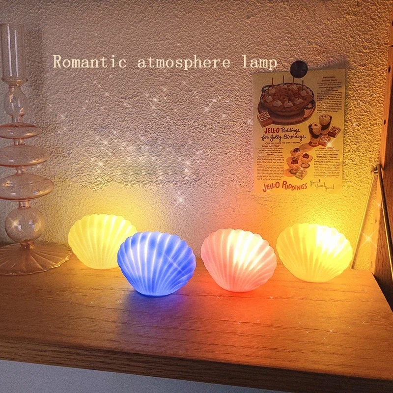 Veilleuse d'anniversaire en forme de coquillage pour chambre à coucher, lampe d'ambiance romantique, mini veilleuse pour lit de sauna, décoration de table, jouet électroluminescent