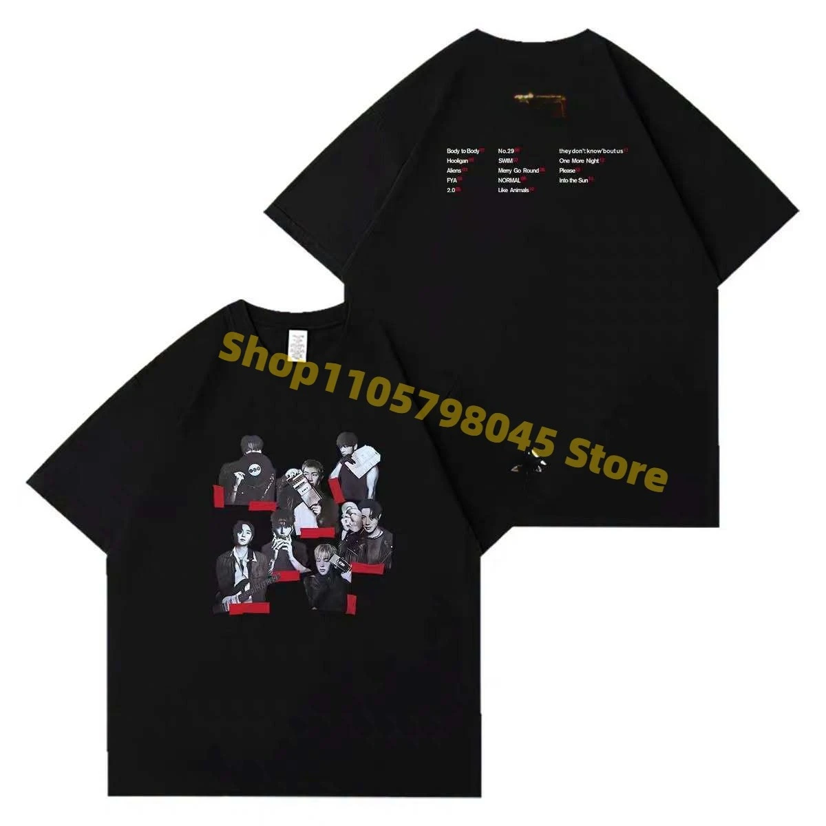 Portrait Print Short Sleeve T‑Shirt Crew Neck Loose Casual Tee Top ARIRANG Fans Support Collection Daily Streetwear Women Blouse