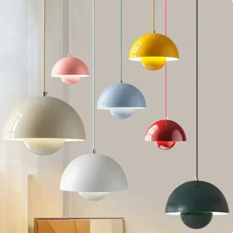 

Nordic Creative Bedroom Study Island Terrace Single Head Combination Pendant Flower Bud Colorful LED Iron Pendant