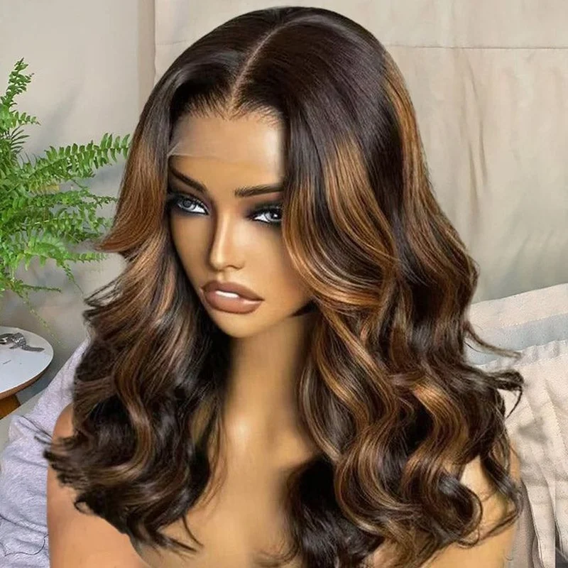 Black Blonde Highlights Bob Wave Wigs for Women 100% Hair Wig Glueless