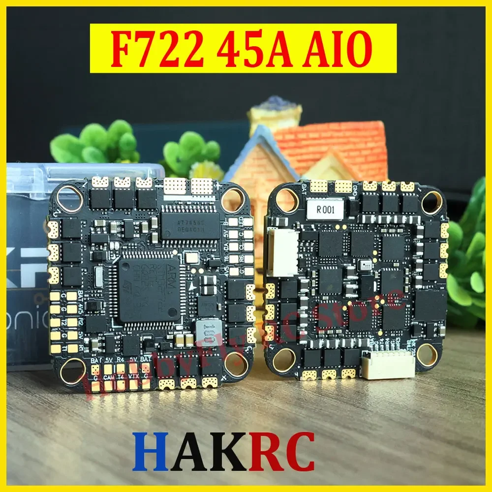 HAKRC F722 45A AIO Flight Controller BLHeli_32 128K ESC 2-6S Dual Gyro 25-26.5mm for RC FPV Freestyle Racing Drone