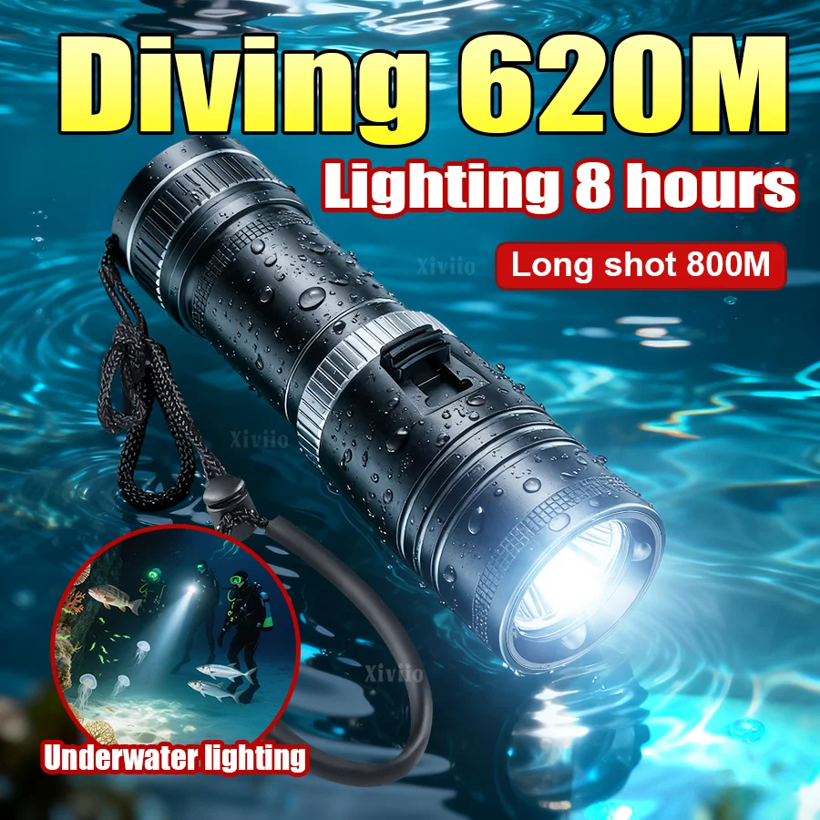 

98000000LM Обновленный фонарик для дайвинга Мощный профессиональный подводный фонарь Перезаряжаемый фонарь для дайвинга IP8 Водонепроницаемая лампа для подводного плавания