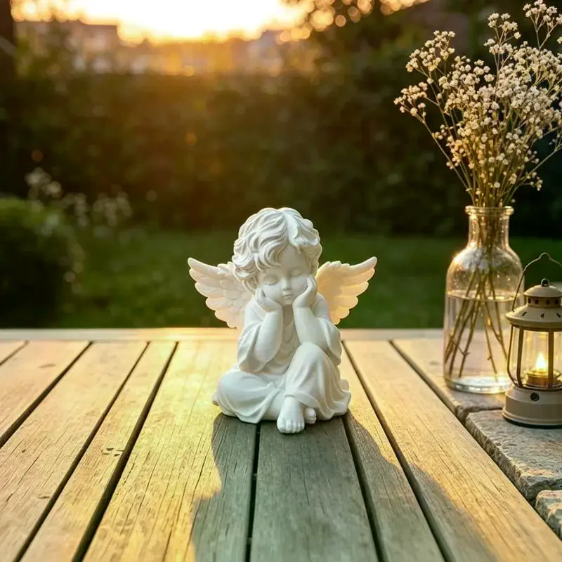 3D Printing White Cherub Angel Statue With Exquisite Carved Wings And Matte Finish For Home Desk Shelf Bedroom Decor Gift