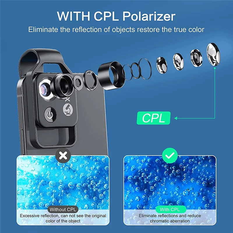 200X Cell Phone Microscope Accessory with Lens, Portable Mini Digital Microscope with LED Light/Universal Clip images - 6