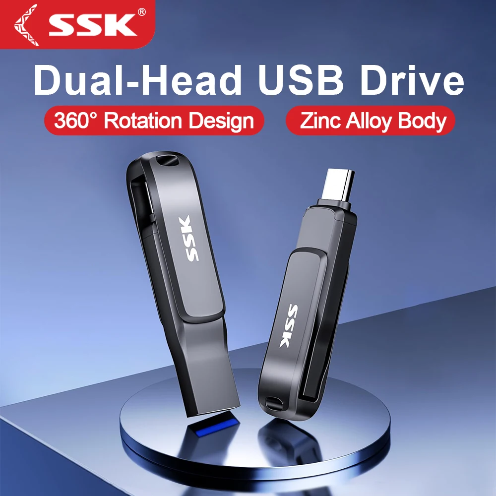 

SSK USB Flash Drive USB 3.2 Thumb Drive with Type-C Flash Memory and USB A USB Memory Stick for Smartphones Tablets Mac Laptop