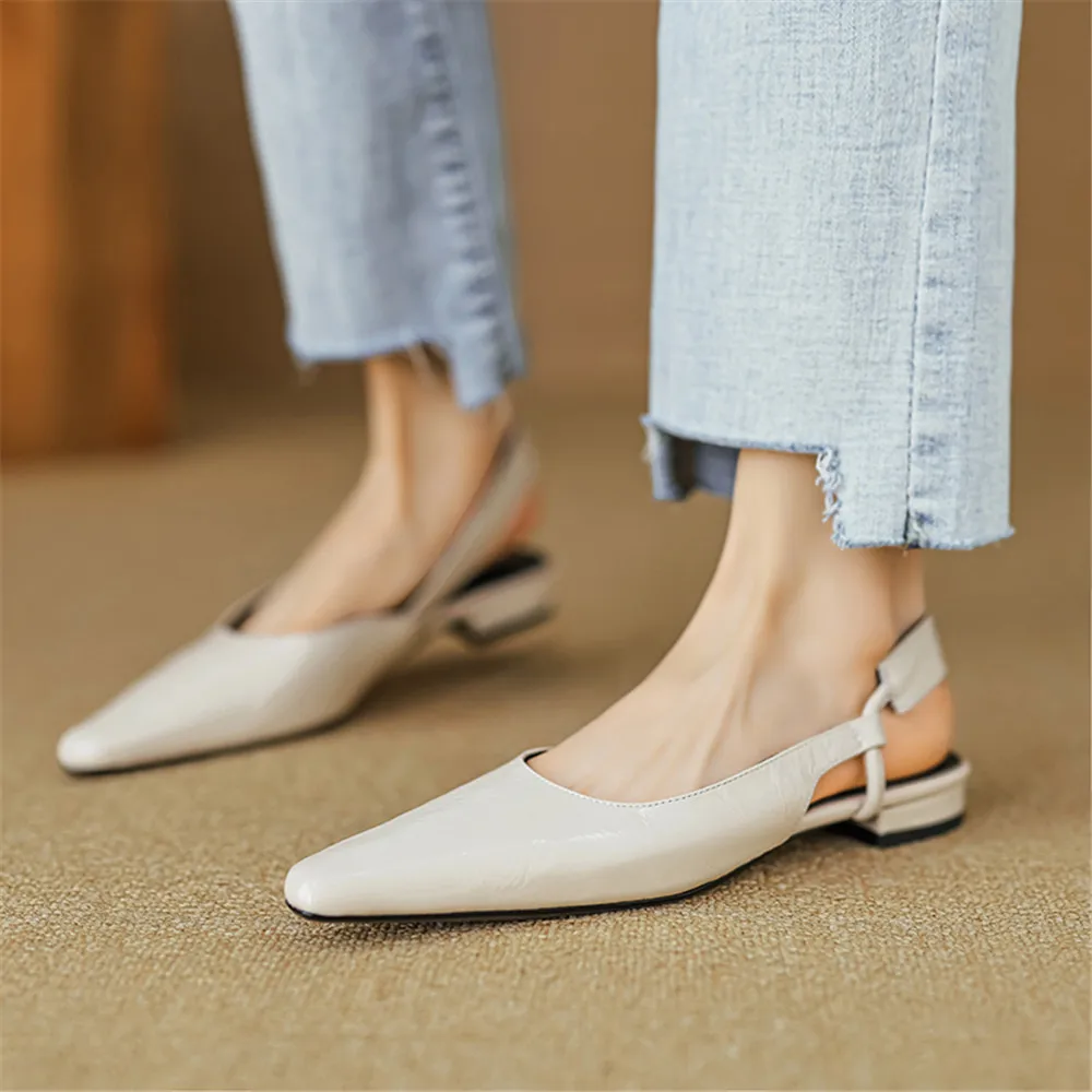 FEDONAS Fashion Women Sandals Genuine Leather Low Heels Pointed Toe Party Wedding Shoes Woman Slingbacks Pumps Casual Shoes