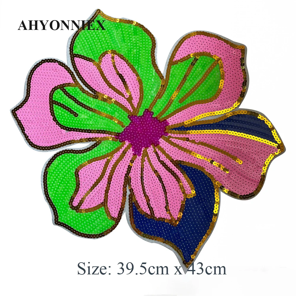 39.5CM X 43CM Large Colorful Flower Embroidery Patch Sequin Patches For Clothing Appliques Sew On Patches