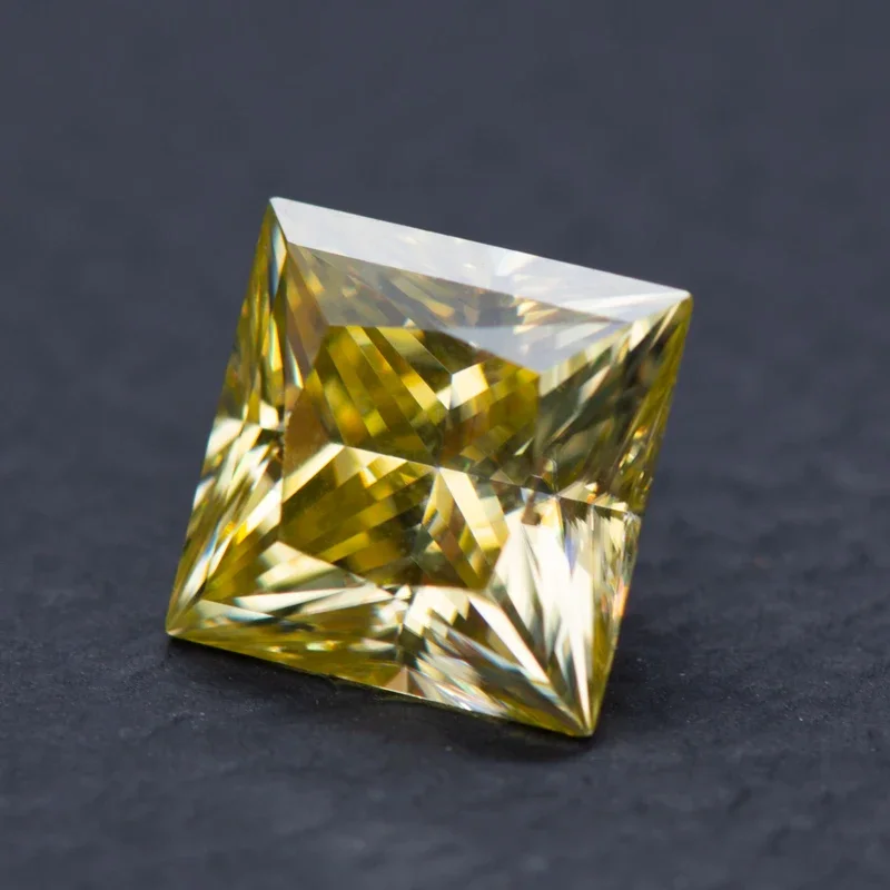 Moissanite Princess Cut Lemon Yellow Color Pass Diamond Tester Advanced Jewelry Rings Earrings Making with Certificate