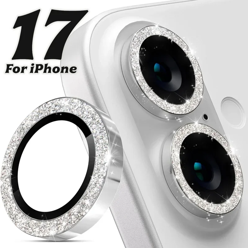 

For iPhone 17 Pro Max 17Air 16 Metal Glitter Bling Lens Film HD Glass Camera Protective Cap For iPhone15 Camera Protector Ring