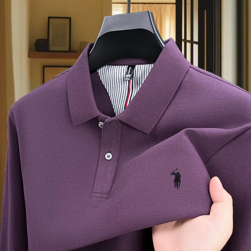 100% Pure Cotton High-End Brand Men's Long-Sleeved Polo Shirt Autumn Fashion Hot Selling Pony Embroidery Paul Top Casual T-Shirt