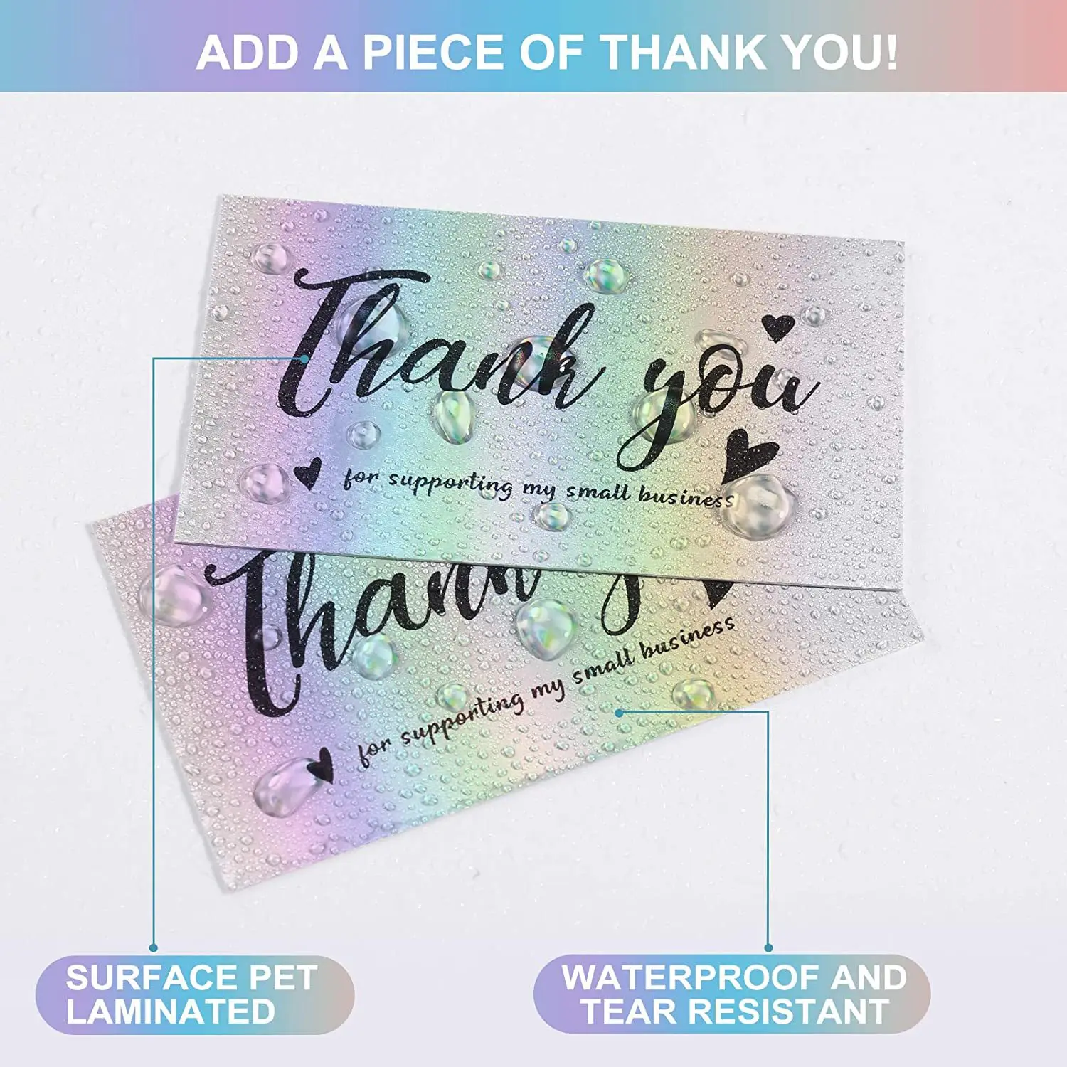 10-50pcs Thank You Cards Small Business Thank You for Supporting Cards Notes Shopping Holographic Thanks Card for Retail Store