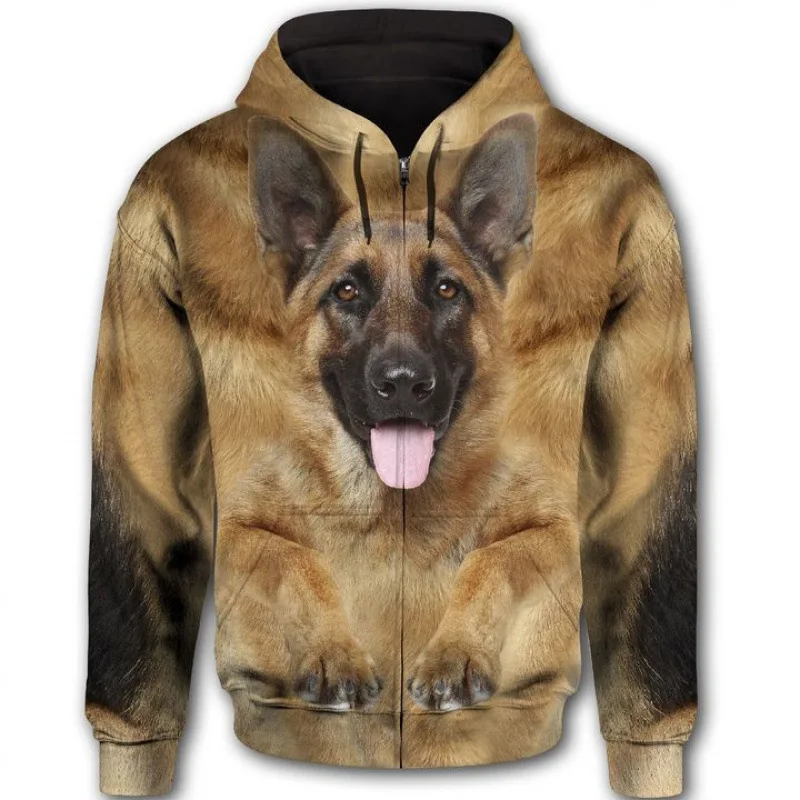 Pet Dog Zipper Hoodies Animal 3D Print Men's Women Autumn Hooded Sweatshirts Oversized Streetwear Tracksuit Coat Man Clothing