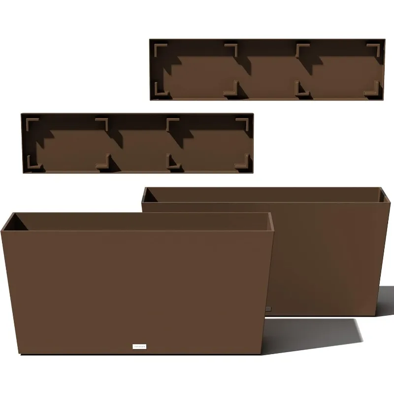 Midori Long Trough Planter (Espresso, 39 inch - 2 Pack with 2 Saucer Trays)