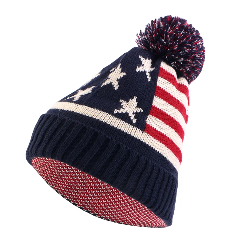 Winter Knitted Wool Cap British American Flag Hat Ear Warmer Cap Crochet Knit Cap Unisex Skullies Beanies Warm Outdoor Ski Caps