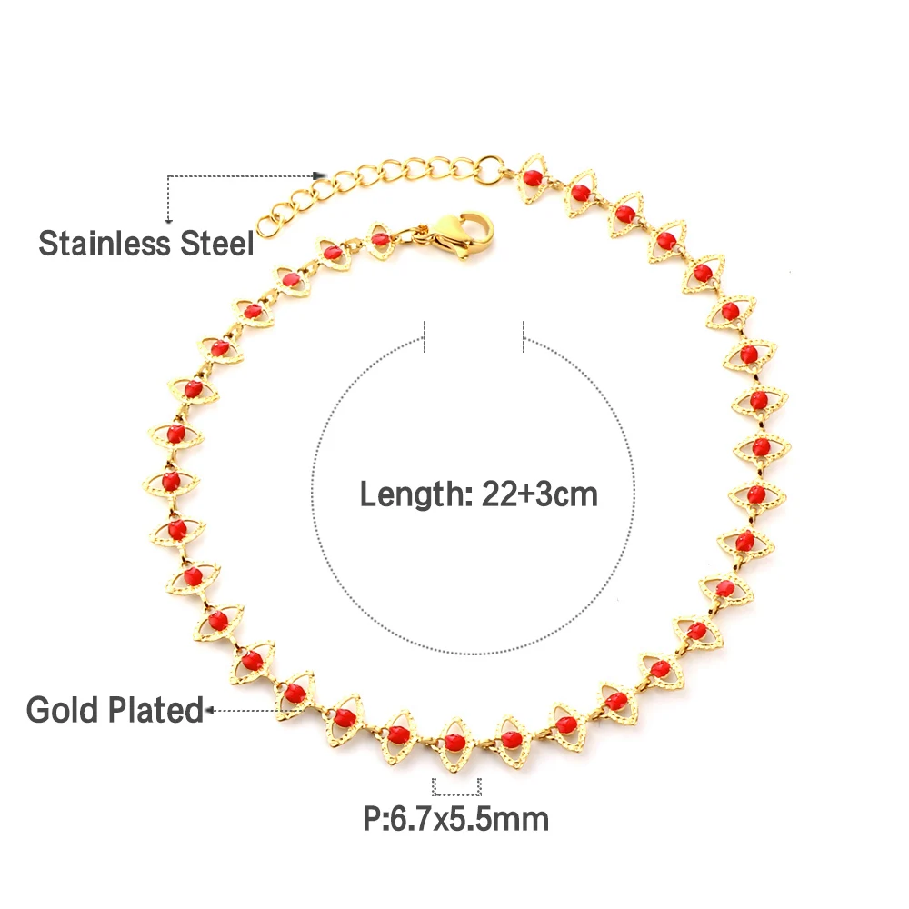 Boho Gold Color Enamel Round Evil Eye Anklet, Summer Gift