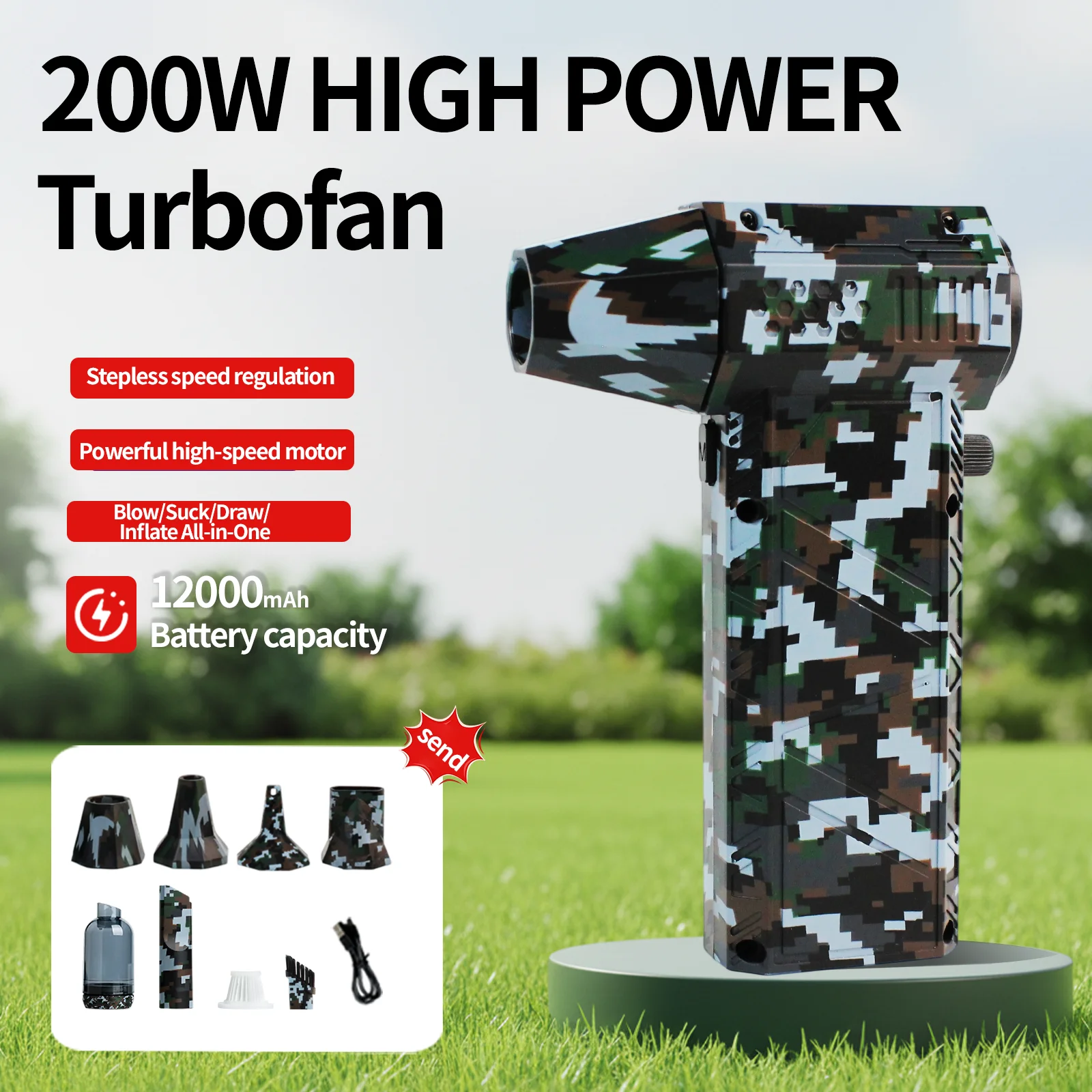 مروحة X16 قوية، طاقة عالية 200 وات، مروحة توربو 300000 دورة في الدقيقة، منفاخ هواء، منظف ممسحة، مروحة تنظيف للسيارة/الكمبيوتر #5