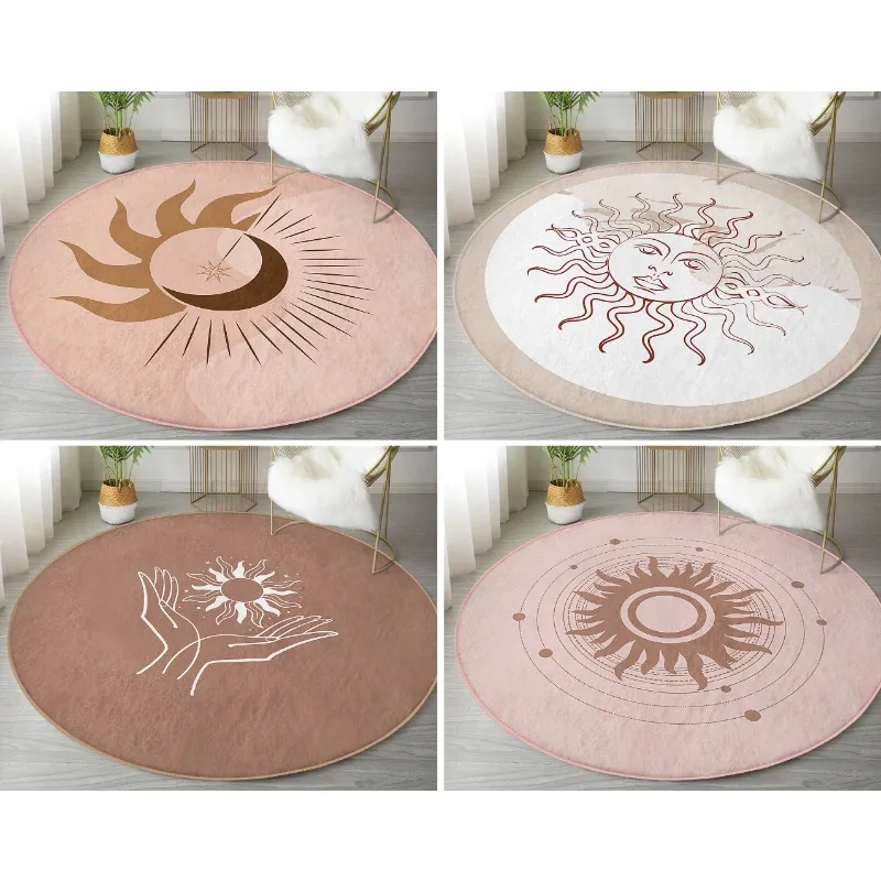 

Sun and Moon Round Rug Smile Sun Home Decoration Non-slip Washable Carpet Holiday Party Decoration Door Mat Circle Carpet