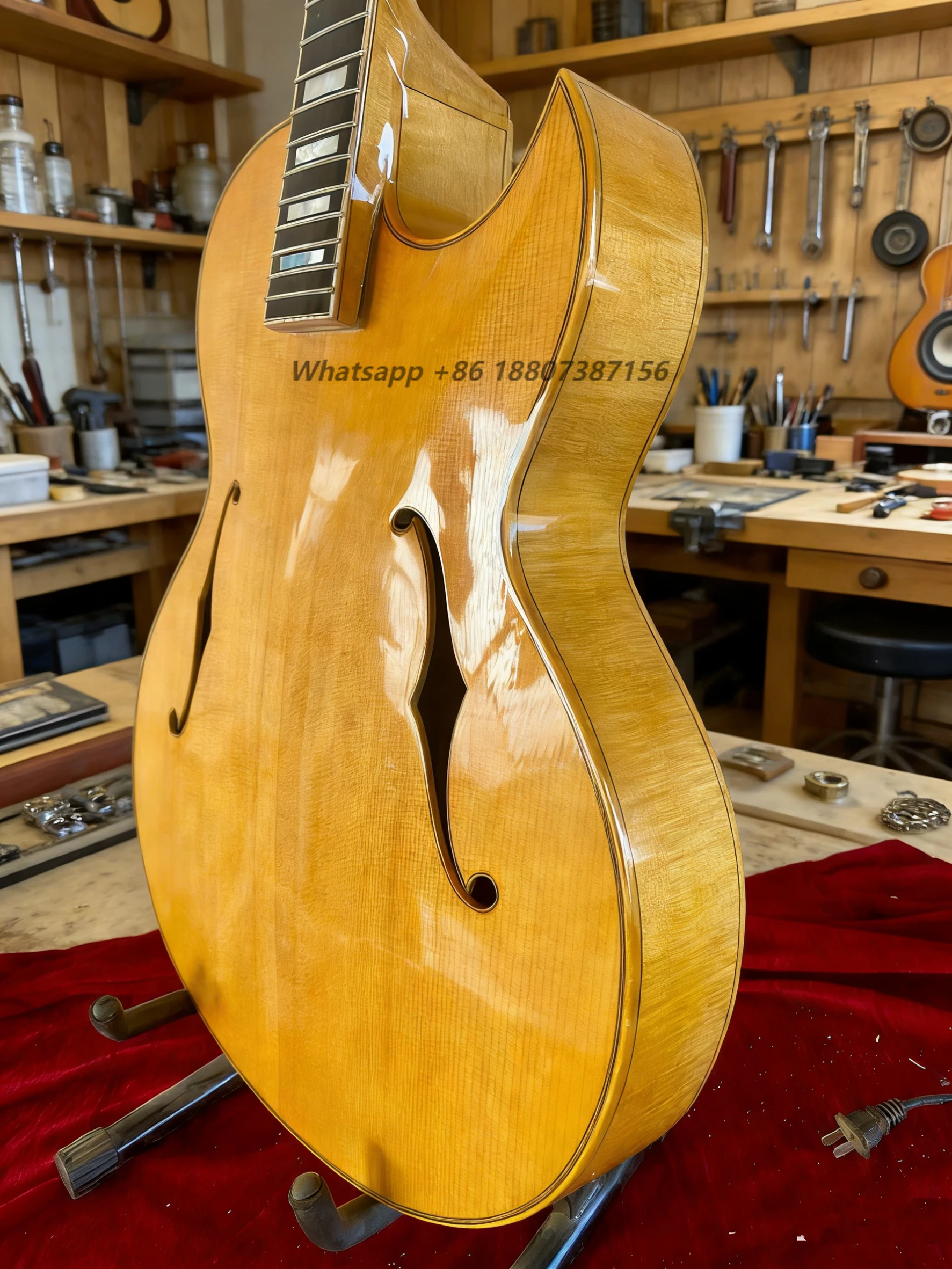 Luthier Handcrafted 16'' Electric Archtop Jazz Guitar Flamed Maple Cutaway Hollow Body Golden Spruce Top/Ebony Professional