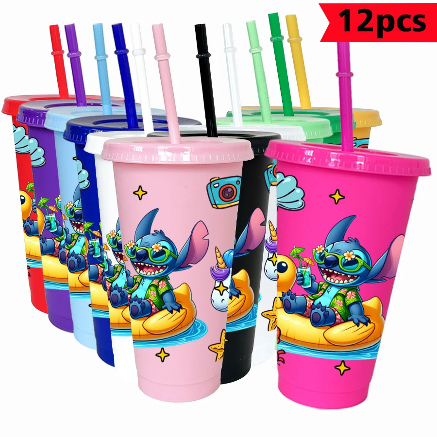 12 unids/lote Disney Stitch helado 26oz vaso de plástico colorido bebida para fiesta de cumpleaños jugo taza de café