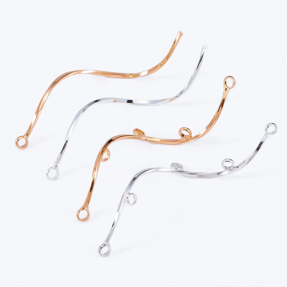 10pcs Copper Spiral Curve Wave Arched Stick Connector Earrings Charms with Hole for Head Ornament DIY Jewelry Making Accessories