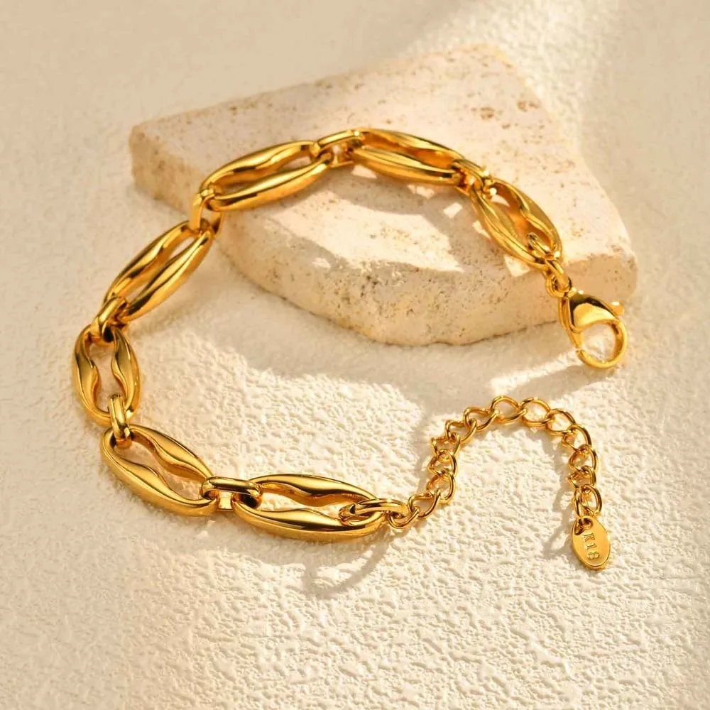 Wristband Jewelry Gold Chain Bracelet Elliptical Lips Chain Non Fading Link Chain Bracelet Stainless Steel Geometric