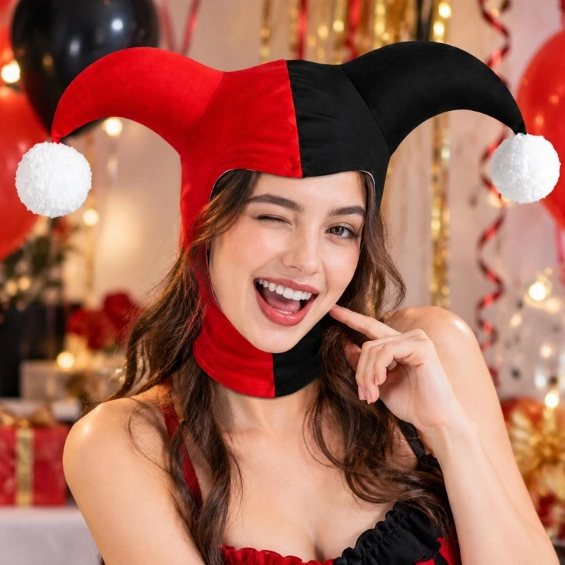 Multi-Point Clown Costume Hat for Adults, Polyester and Leather Clown Headpiece for Halloween Parties and Masquerades Event Y08E