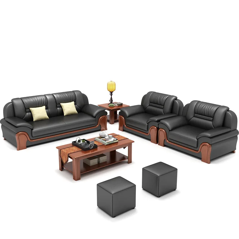 

Business Office Sofa Solid Wood Modern Simple Reception Visitor Negotiation Office Coffee Table Leather Art Combination
