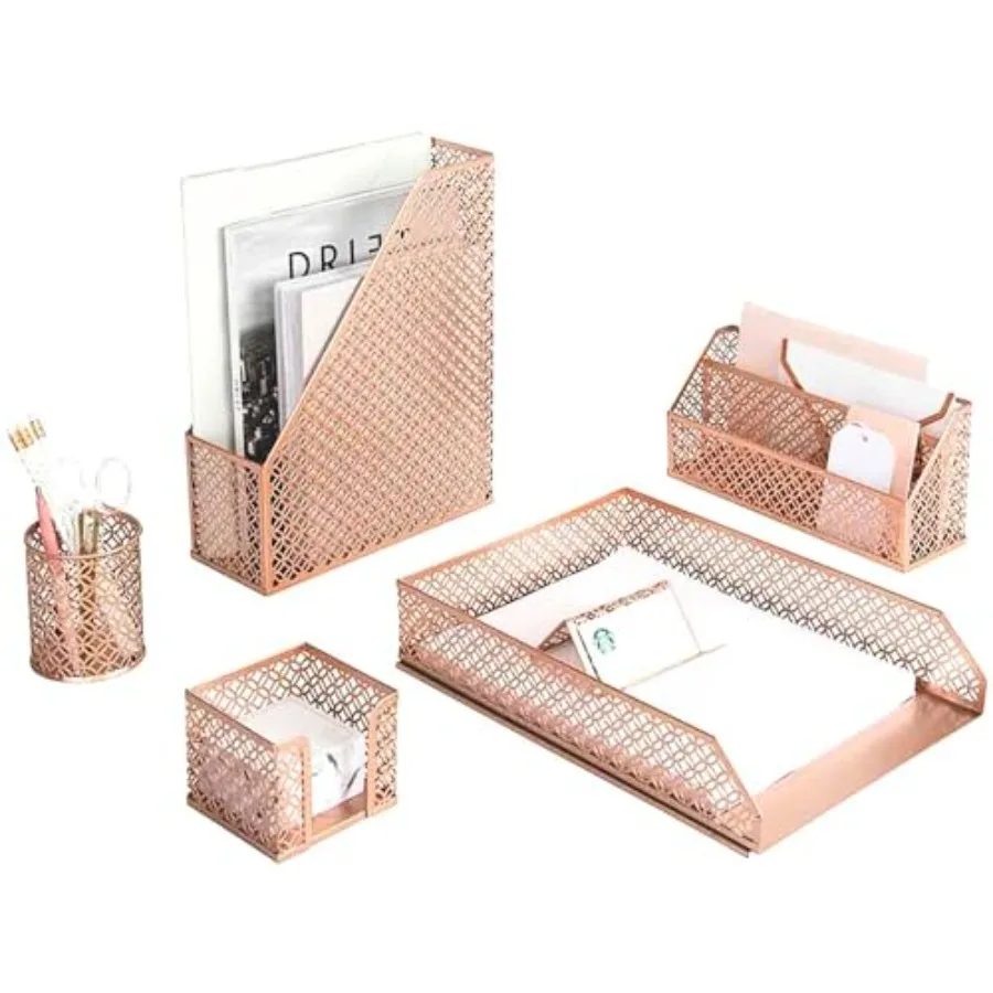 

Desk Organizer Set 6 Pcs Metal Office Desk Organizer with Mail Sorter Pen Cup Sticky Note Holder Magazine File Card Holder Pape